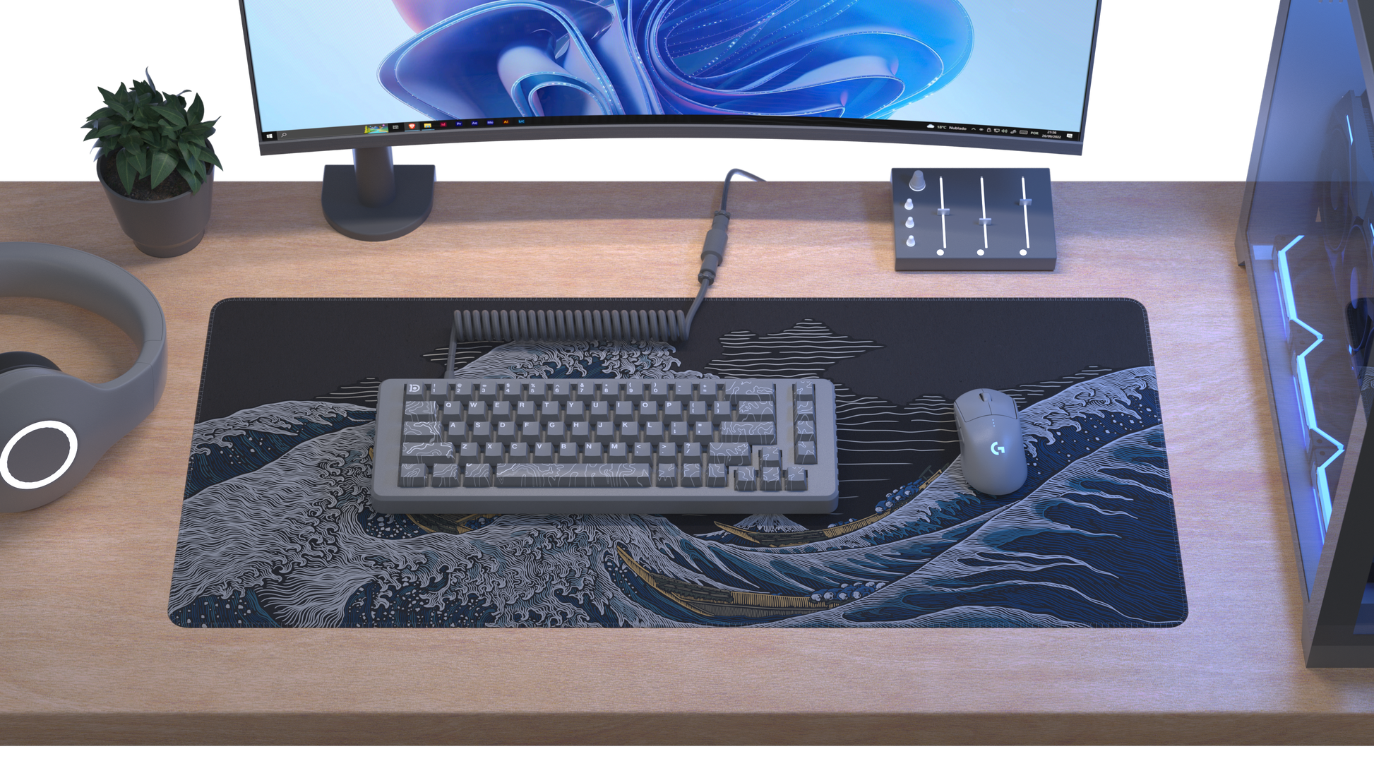 Big Waves Art Mousepad White Black Desk Mouse Pad Computer Keyboard  Finearts Mat